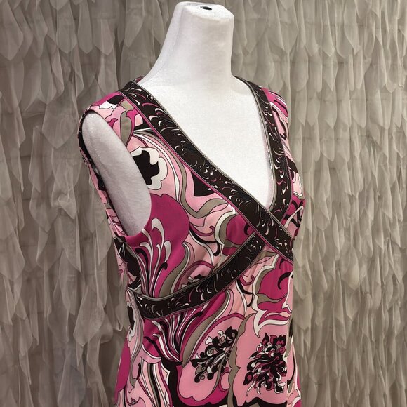 Tahari ASL Pink Sleeveless V-Neck Floral Dress | Women's Size 6 - Picture 3 of 9